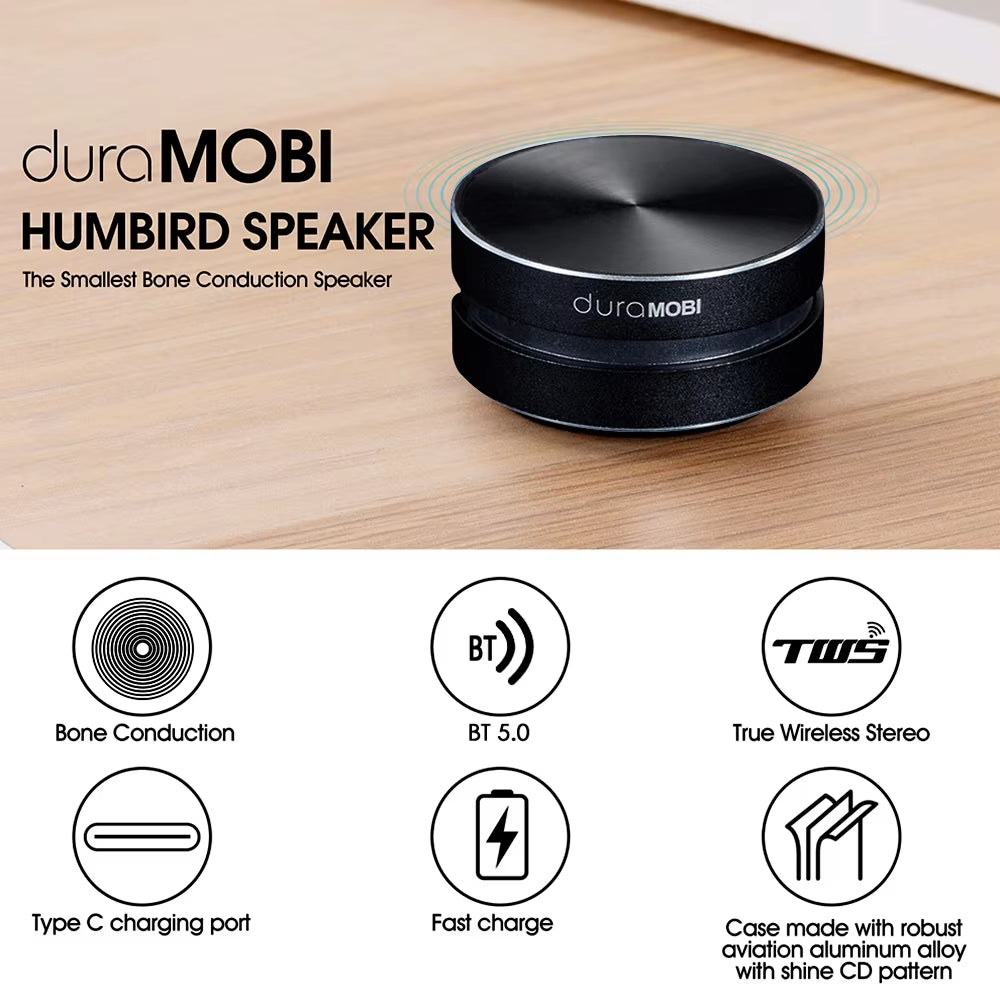 Hummingbird Wireless Bluetooth 5.0 Bone Conduction Speaker - Mini Portable Stereo Sound Box with Built-In Mic