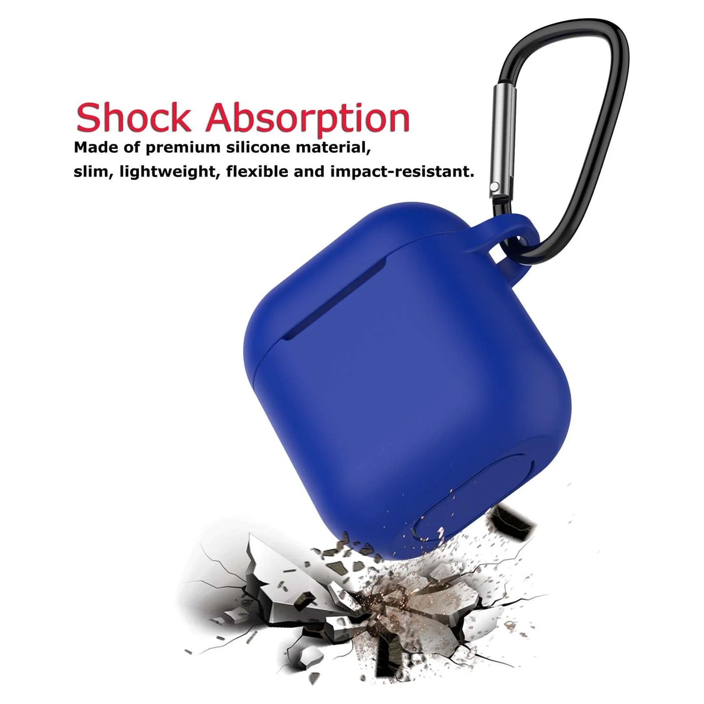 Premium Shockproof Silicone Case for AirPods 1 & 2 with Keychain - Stylish Blue Protection