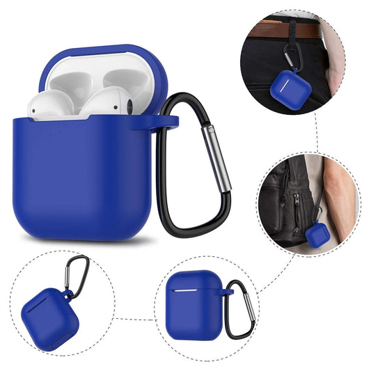 Premium Shockproof Silicone Case for AirPods 1 & 2 with Keychain - Stylish Blue Protection